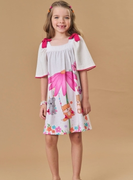 Vestido Infantil Estampado Floral com Laços – Kukie