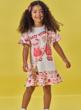 Vestido Off - white com bolsinha - Infanti 