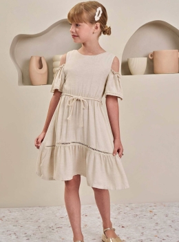 Vestido Infantil Off White com Detalhes em Renda – Infanti