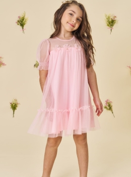 Vestido Infantil Rosa Tule Delicado – Infanti