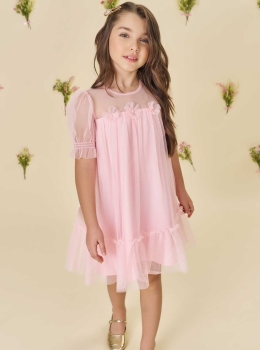 Vestido Infantil Rosa Tule Delicado – Infanti