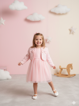 Vestido Infantil Rosa Claro com Tule e Casaquinho – Infanti
