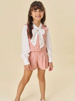 Conjunto Infantil Rosa com Blusa Laço e Shorts – Infanti