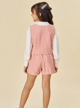 Conjunto Infantil Rosa com Blusa Laço e Shorts – Infanti