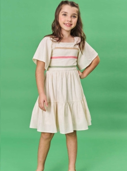 Vestido Infantil Natural com Mangas Amplas – Infanti