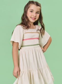 Vestido Infantil Natural com Mangas Amplas – Infanti