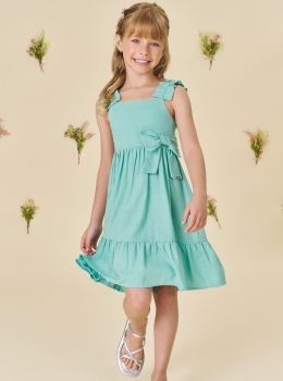 Vestido Infantil Verde Água com Laço – Infanti