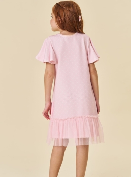 Vestido Infantil Rosa Estampado com Tule – Infanti
