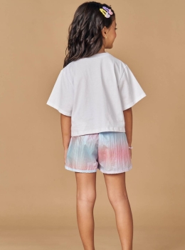 Conjunto Infantil Blusa Estampada e Short Metalizado – Kukie