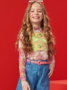 Blusa Juvenil em Tule Estampada – Vic Vicky