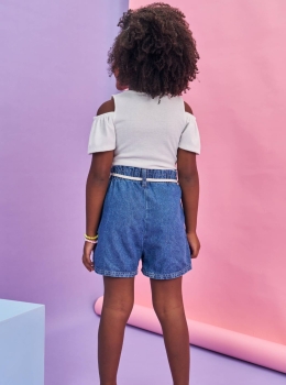 Conjunto Infantil Blusa e Shorts Jeans Estampado – Kukie